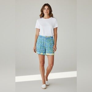 Alice & Trixie Patterned Silk Shorts Blue Size Large